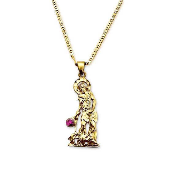 San Lazaro Medal 14k Gold Plated Pendant with 24 inch Mariner Chain - Picture 3 of 6